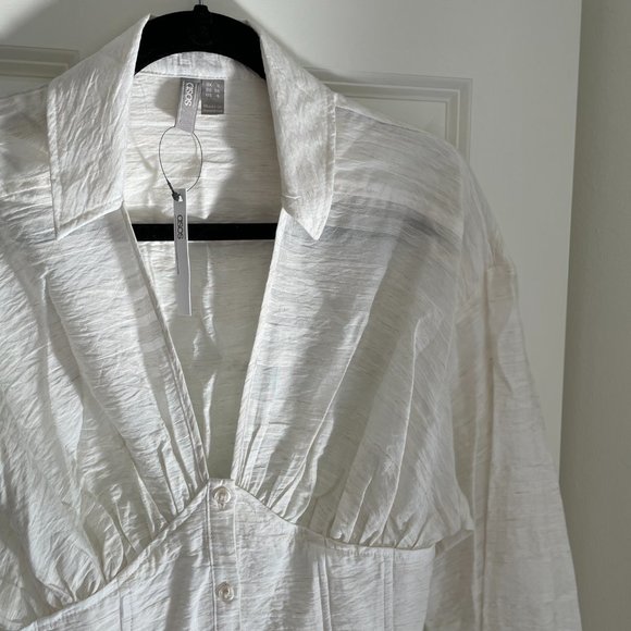 NWT.ASOS White Mini Shirt Dress with Corset Waist - Picture 3 of 9